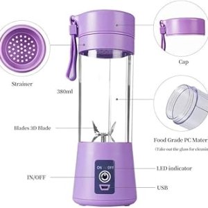 Portable Mini Juicer Blender Bottle | USB Rechargeable Smoothie Maker | 30 Sec Quick Blend for Gym, Travel & Home (Multi Colour).
