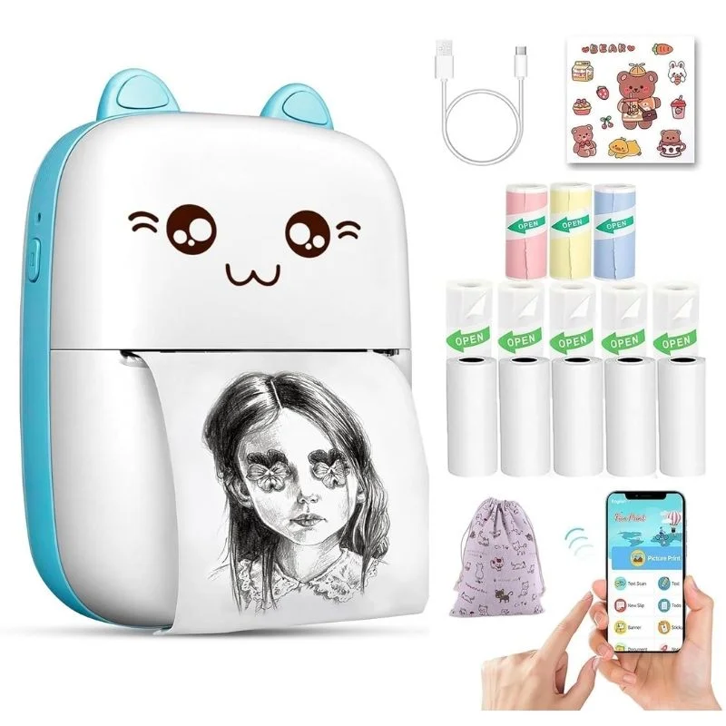 Mini Bluetooth Thermal Printer with 8 Paper Rolls, Stickers & Carry Bag | Portable Ink-Free Wireless Printer for Android, iOS, Labels, Notes & Photos 1 Mini Bluetooth Thermal Printer with 8 Paper Rolls, Stickers & Carry Bag | Portable Ink-Free Wireless Printer for Android, iOS, Labels, Notes & Photos