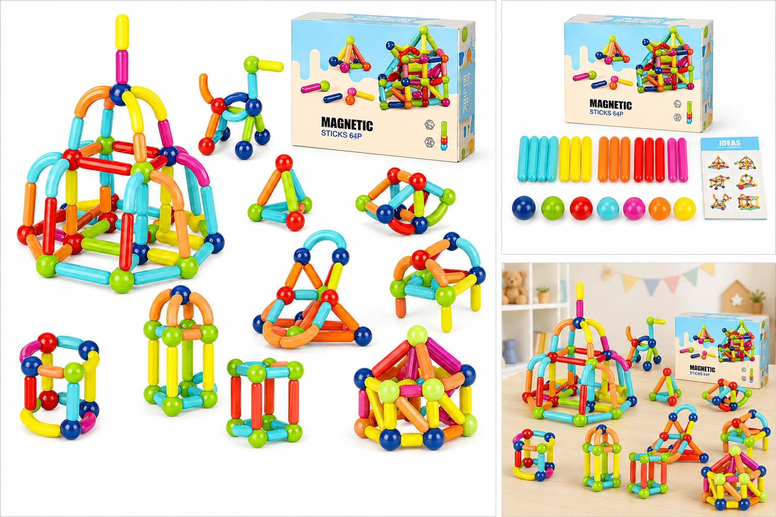 Magnetic Sticks 64P Building Set for Kids | Educational Creative Construction Toy