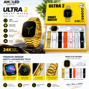 Ultra 2 24K Gold Edition Smartwatch with 7 Interchangeable Straps & Charging Cable