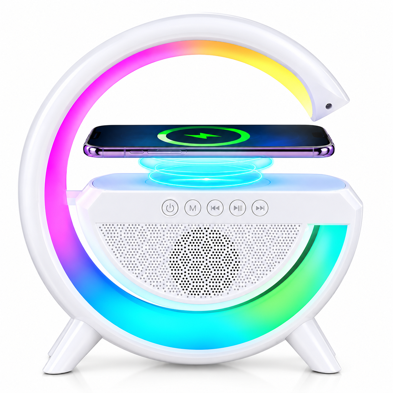 3-in-1 RGB LED Lamp Bluetooth Speaker with Wireless Charging | Stylish Smart Desk Light & Music Speaker